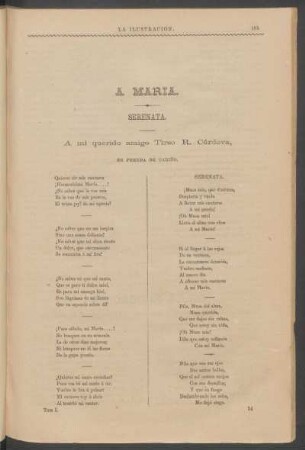 A María. : Serenata. - A mi querido amigo Tirso R. Córdova, en prenda de cariño.