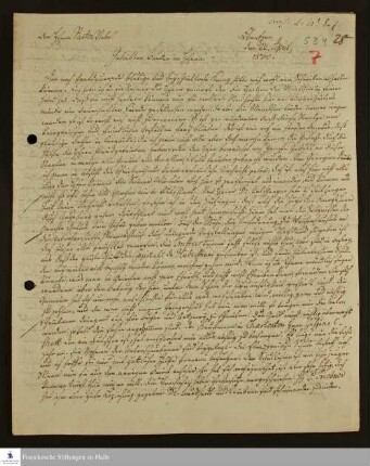 Brief von Johann Ernst Bergmann an Johann Friedrich Nebe über die Folgen der Sklaverei sowie die wirtschaftliche Entwicklung in Georgia.
