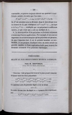 Théorème relatif au plus grand commun diviseur algébrique.