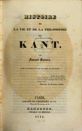 Histoire de la vie et de la philosophie de Kant