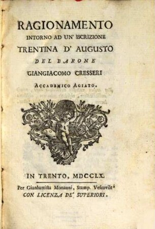 Ragionamento intorno ad un'Iscrizione Trentina d'Augusto