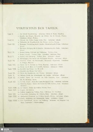 Verzeichnis Der Tafeln