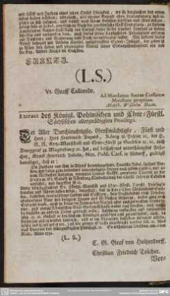 Extract des Königl. Pohlnischen und Chur-Fürstl. Sächsischen allergnädigsten Privilegii