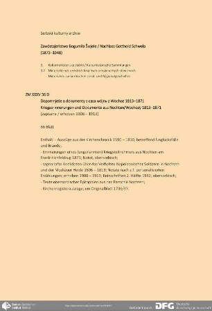 Kriegserinnerungen und Dokumente aus Nochten/Wochozy 1813 – 1871