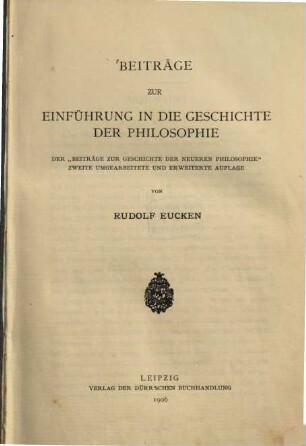 Beiträge zur Einführung in die Geschichte der Philosophie