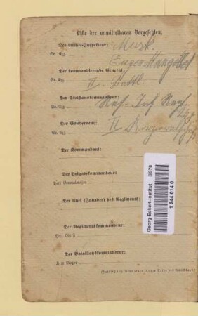 Liste der unmittelbaren Vorgesetzten