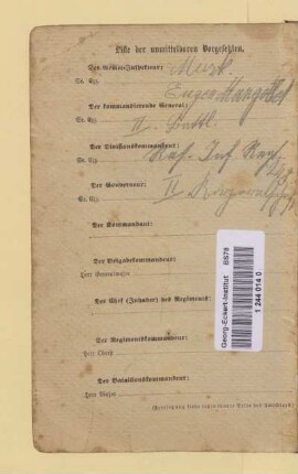 Liste der unmittelbaren Vorgesetzten