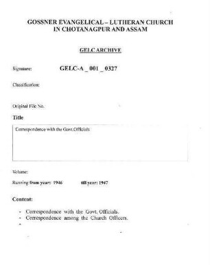 Correspondence with the Govt. Officials