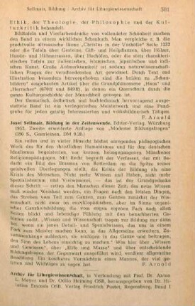 501-502 [Rezension] Archiv für Liturgiewissenschaft; I. - III. Band
