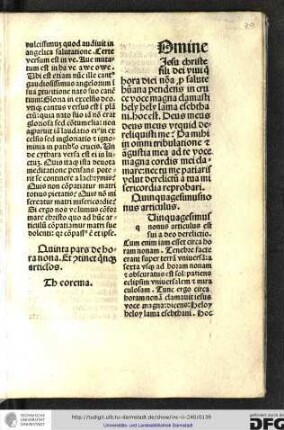Quinta pars de hora nona et continet quinque articulos. Theorema.