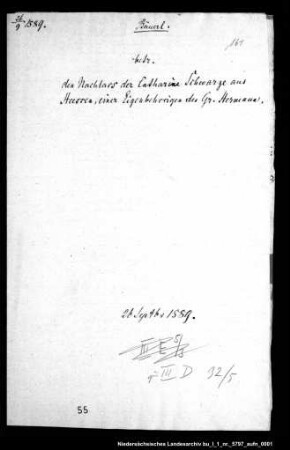 Nachlaß der gräflichen Leibeigenen Catharine Schwartze aus Heeßen