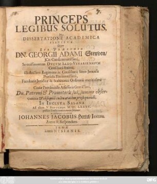 Princeps Legibus Solutus, in Dissertatione Academica Sistitur