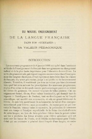 Du nouvel enseignement de la langue française dans nos "gymnases"; sa valeur pédagogique
