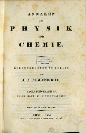 Annalen der Physik. Ergänzungsbände. 4. 1854