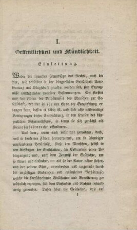 I. Oeffentlichkeit und Mündlichkeit.