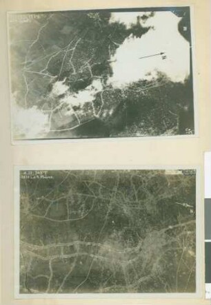 Fotos der gegnerischen Stellungen sowie der gegnerischen und der eigenen Stellungen östlich von Hébuterne (2 Luftbilder)