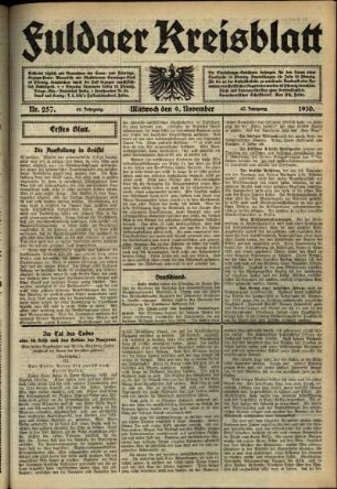 Erste Ausgabe vom Mittwoch, den 09. November 1910.