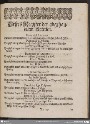 Erstes Register der abgehandelten Materien