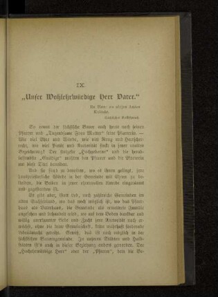 IX. „Unser Wohlehrwürdige Herr Vater."