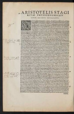 Aristotelis Stagiritae Physiognomicōn Liber ...