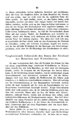 Vergleichende Uebersicht des Baues der Netzhaut bei Menschen und Wirbelthieren.