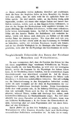 Vergleichende Uebersicht des Baues der Netzhaut bei Menschen und Wirbelthieren.
