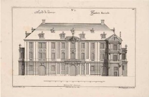 Dresden, Aufriss der rückwärtigen Fassade des Stallgebäudes (später Johanneum) mit Maßstab, No. 2, Blatt 264 aus Engelbrechts Architekturwerk
