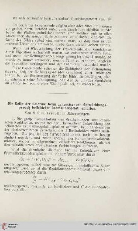 25: Die Rolle der Gelatine beim "chemischen" Entwicklungsprozeß belichteter Bromsilbergelatineplatten
