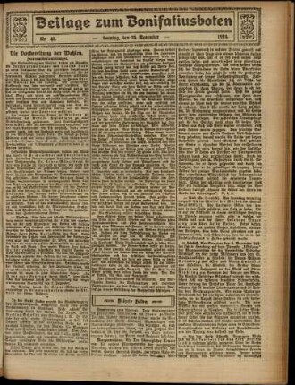 Zweite Ausgabe vom Sonntag, den 23. November 1924.