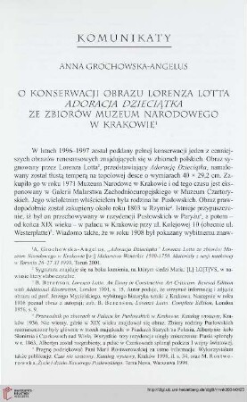 N.S. 2.2004: O konserwacji obrazu Lorenza Lotta Adoracja Dzieciątka ze zbiorów Muzeum Narodowego w Krakowie