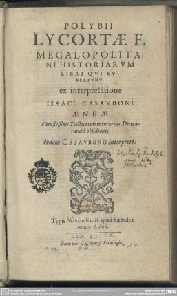Polybii Lycortae F. Megalopolitani Historiarum libri qui supersunt