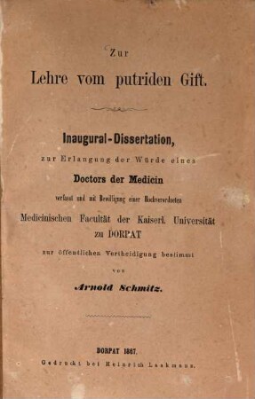 Zur Lehre vom putriden Gift : Inaug. Diss.