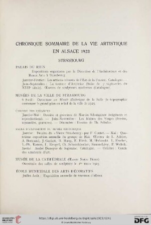 Chronique sommaire de la vie artistique en Alsace 1923