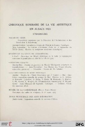 Chronique sommaire de la vie artistique en Alsace 1923