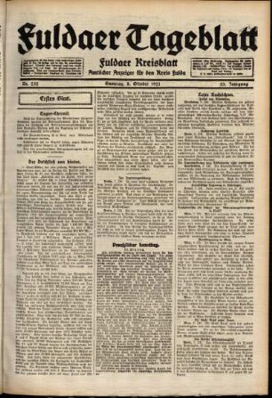 Erste Ausgabe vom Samstag, den 08. Oktober 1921.