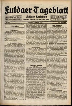 Erste Ausgabe vom Samstag, den 08. Oktober 1921.