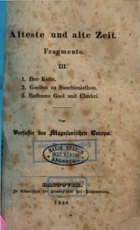 Älteste und alte Zeit : Fragmente, 3.. Der Katte