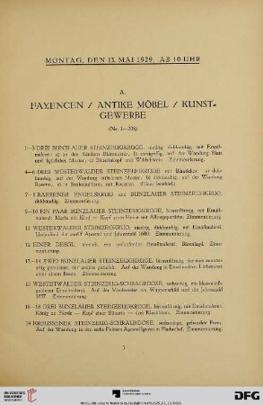 A. Fayencen/Antike Möbel/Kunstgewerbe (Nr. 1-208)