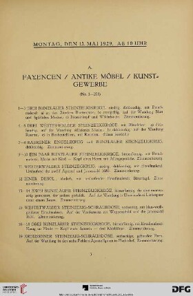 A. Fayencen/Antike Möbel/Kunstgewerbe (Nr. 1-208)