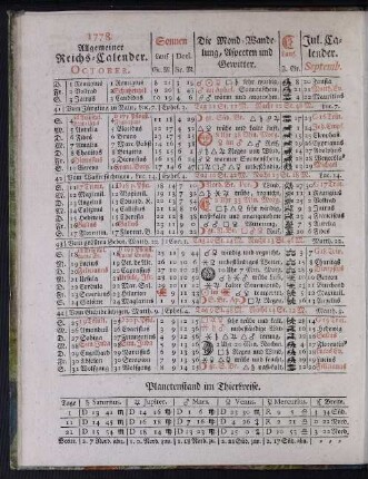 1778. Allgemeiner Reichs-Calender. October.