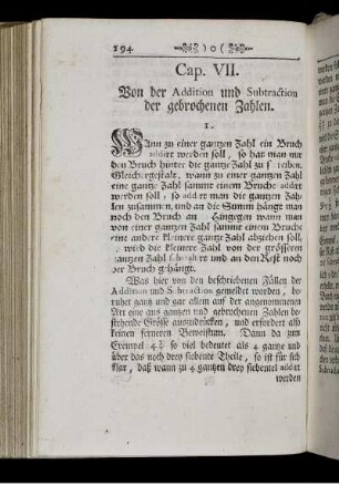 Cap. VII. Von der Addition und Subtraction der gebrochenen Zahlen.
