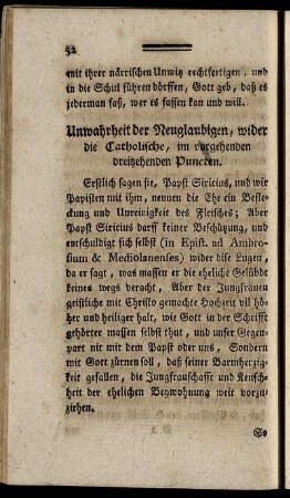 Unwahrheit der Neuglaubigen, wider die Catholische, im vorgehenden dreitzehenden Puncten.