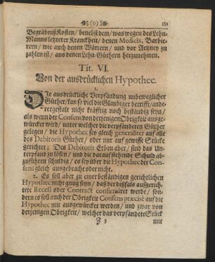 Tit. VI. Von der ausdrücklichen Hypothec.