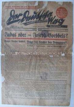 Wochenzeitung der NSDAP-Opposition "Der deutsche Weg" zum Konflikt zwischen Gregor Straßer und Goebbels