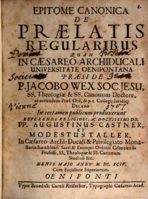 Epitome Canonica De Praelatis Regularibus