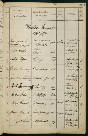 Wintersemester 1891/1892. Rektorat Paul Buder