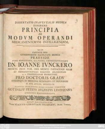 Dissertatio Inavgvralis Medica Exhibens Principia Ad Modvm Operandi Medicamentorvm Intelligendvm