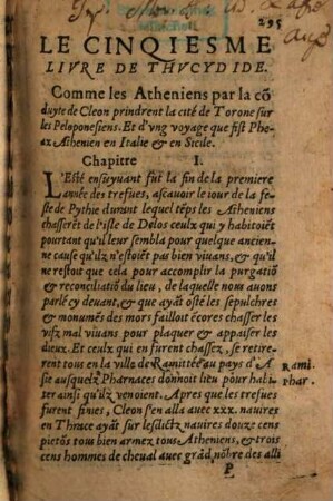 L' histoire De Thvcydide Athenie[n], de la guerre qui fut entre les Peloponesiens & Athenie[n]s