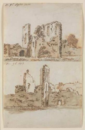 Zwei Ansichten der Klosterruine Heiligenkreuz bei Meißen. Aus dem "Mannheimer Skizzenbuch". 9. Sept. 1800