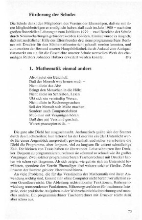 1. Mathematik einmal anders
